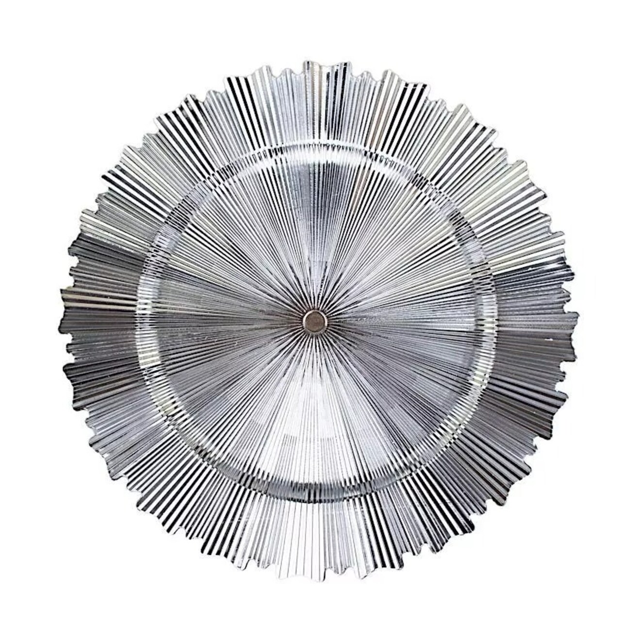 SILVER 6 Plastic 13" Sunray Round CHARGER PLATES Scalloped Rim